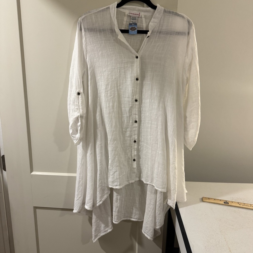 NEW Wearables White 100% Cotton Gauze Blouse Sz Medium Oversized Beachwear